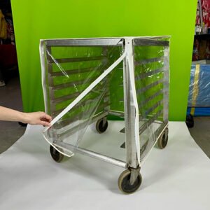Clear Bakery Rack Cover – Heavy 10-Gauge PVC Vinyl with 3 Zippers (4-Sided) - 33" x 23" x 28"<br>Made in USA