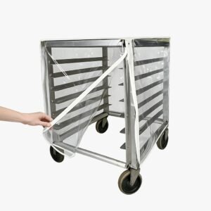 Clear Bakery Rack Cover – Heavy 10-Gauge PVC Vinyl with 3 Zippers (4-Sided) - 33" x 23" x 28"<br>Made in USA